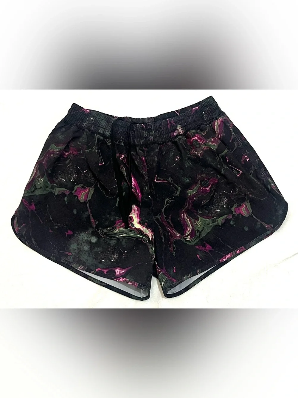Champion Women’s Black Marble Print Athletic Running Shorts with Liner Sz Small